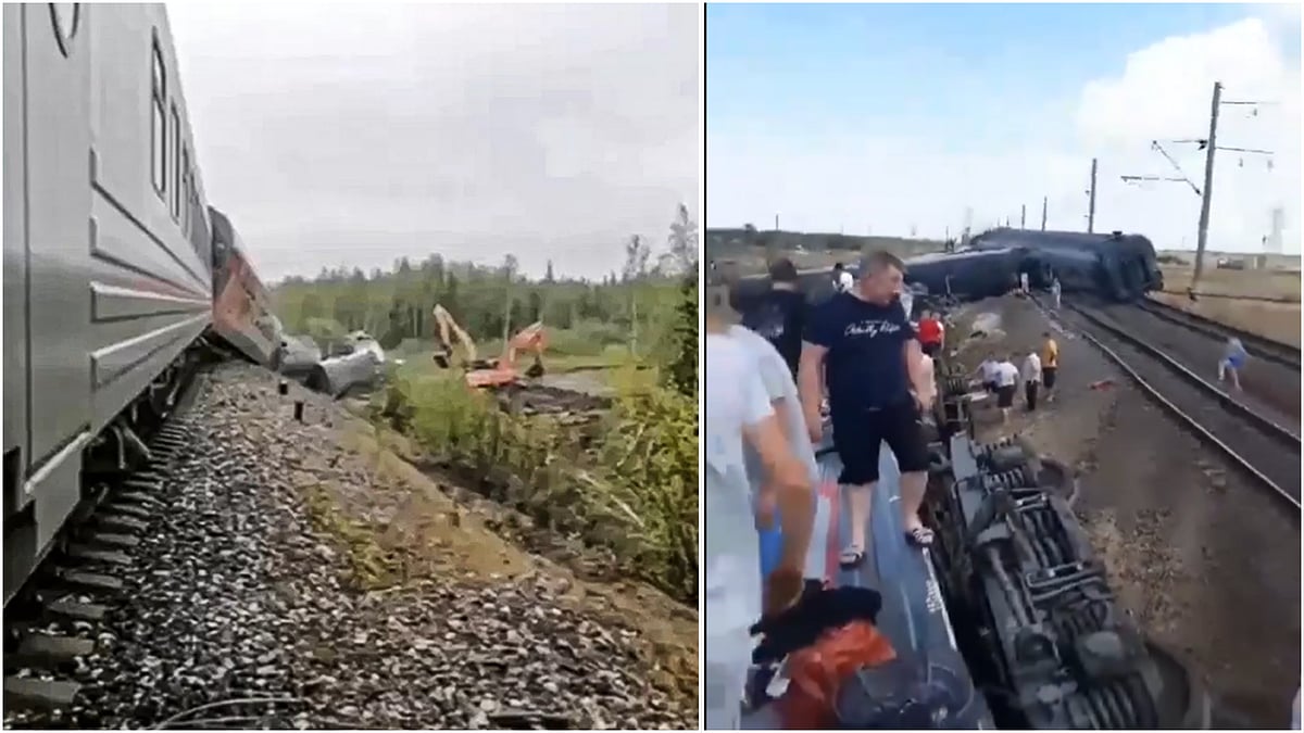 | Photo: X : Russian Passenger Train Derails After Collision With Truck